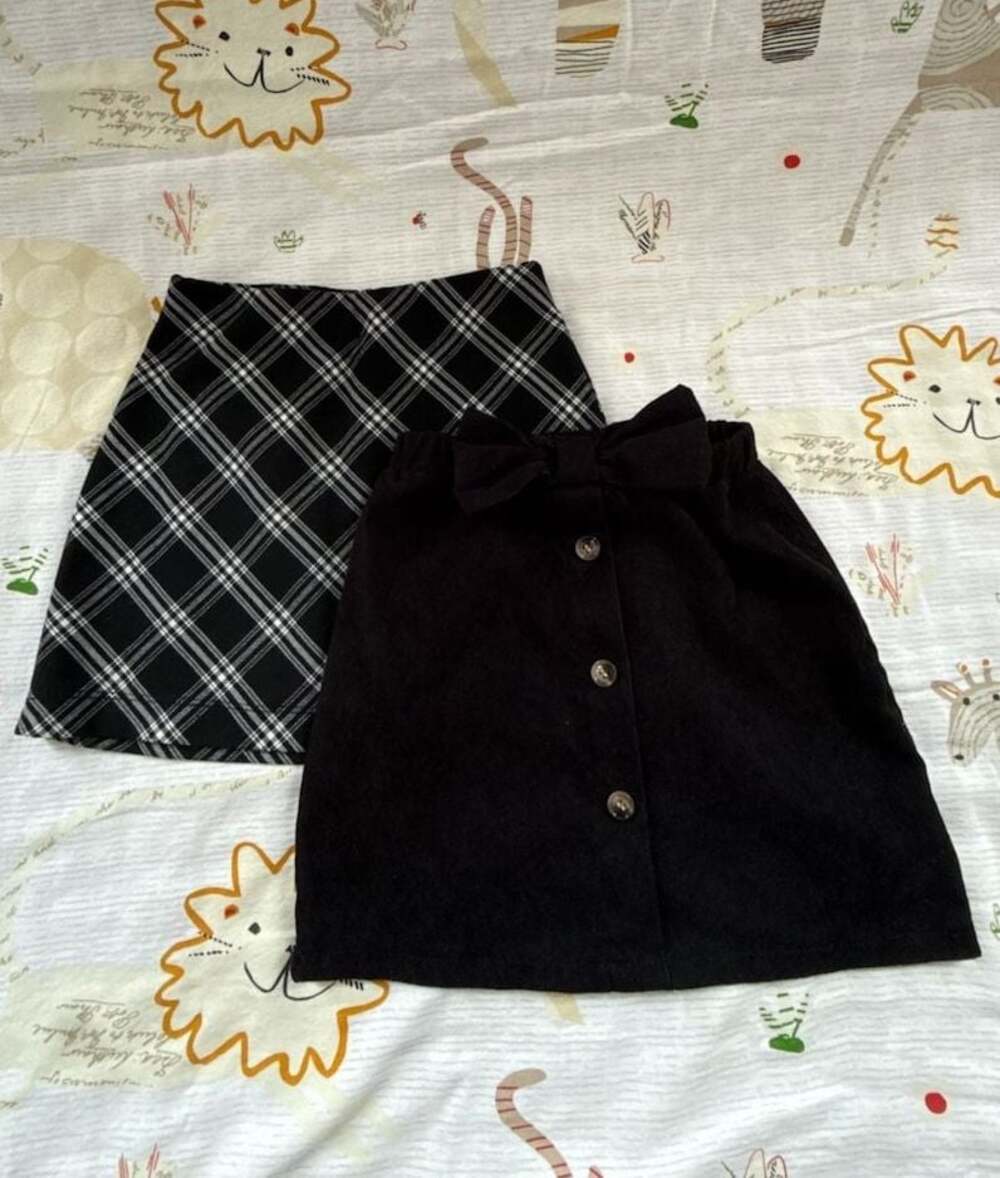 Old Navy Girls Black Plaid & Corduroy Bow Skirt Set, Size S (6-7)